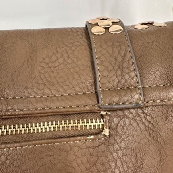 NWT MMS Design Studio Brown & Gold Studded vegan leather Crossbody shoulder Bag - Picture 2 of 15